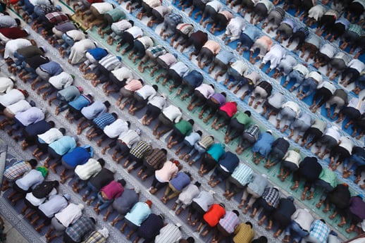 Muslims pray on the first day of Ramadan in a mosque in Kathmandu on Friday.