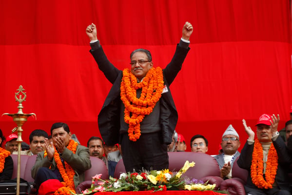 I AM LEGEND: UCPN(M) Chairman Pushpa Kamal Dahal greets cadre at the party's seventh general convention in Hetauda on Saturday afternoon.