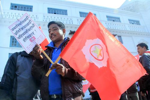 Participants demanding autonomous provinces in Nepal prepare for a rally at Basantapur on Thursday.
