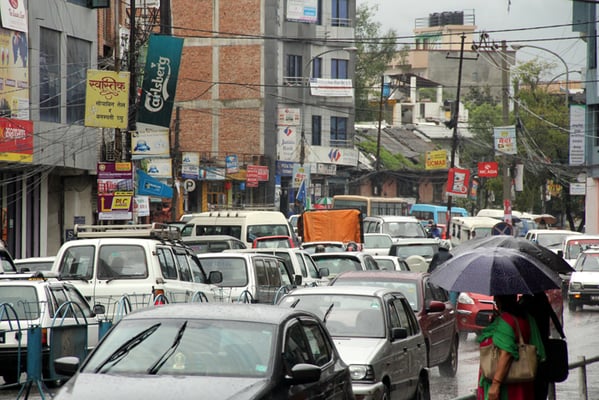 Traffic remains at a standstill due to the incessant rain on Thursday afternoon.