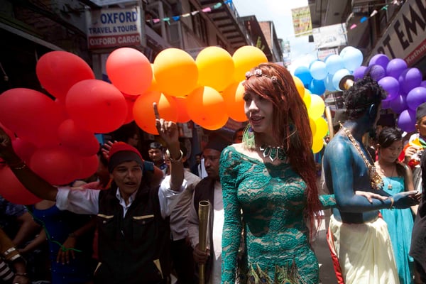 Participants take part in a Gay Pride parade during Gai Jatra in Kathmandu on Monday.