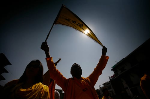 A devotee in a ceremony held in Kathmandu on Saturday to celebrate Ram Nawami, a Hindu festival.