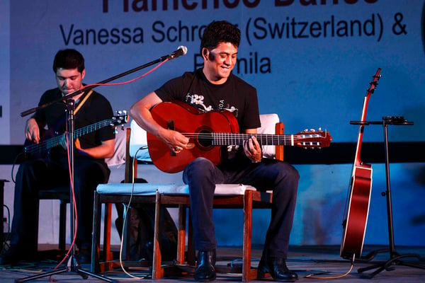 MAKING MUSIC: Musician Anil Shahi performs at Academy Hall in Kamaladi on Saturday evening.