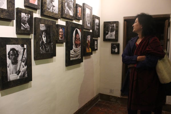 A visitor at the Danish photographer Bjørn's photo exhibition "Yala Newami" held at Yala Mandala, Patan on Saturday.