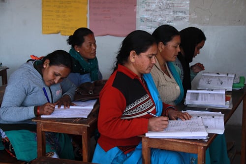 Mothers prepare for SLC exams at Astha Women School, Bhaktapur. This year's SLC exams are scheduled to begin on 19 March.