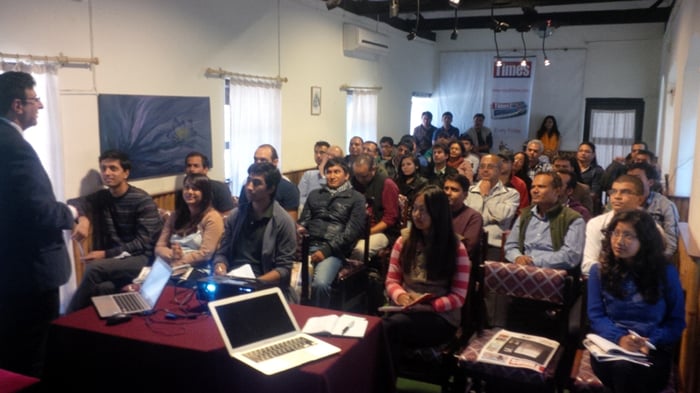 Paul Myers of the BBC Academy at a lecture on Investigating Online organised by Nepali Times and the Centre for Investigative Journalism on Wednesday.