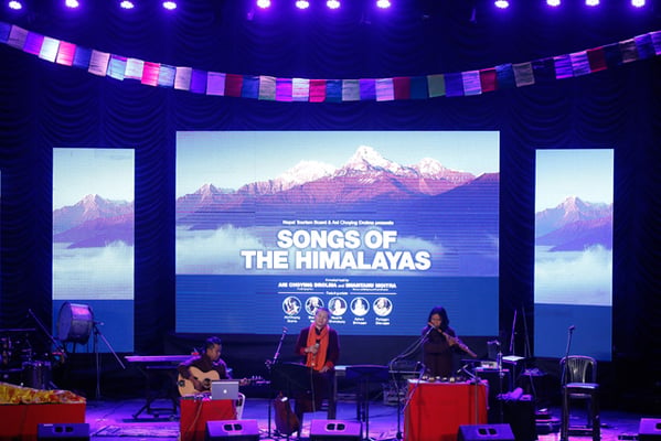 Ani Choying Drolma performs during the 'Songs of the Himalayas' concert at Rastriya Nachghar, Jamal on Sunday.