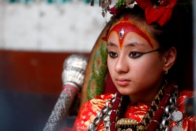 FESTIVAL MOOD: Kumari the living Goddess looks at the crowd on the first day of the Lalitpur Festival at Mangalbazar, Patan on Thursday.