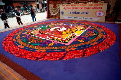 PEACE AND LOVE: A mandala made by the Baudha Bihar youth club is exhibited in Patan during the first day of the Lalitpur Festival on Thursday.