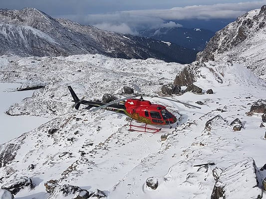 A Fishtail helicopter taking pilgrims to a frozen Gosainkunda on Shivaratri on Tuesday.