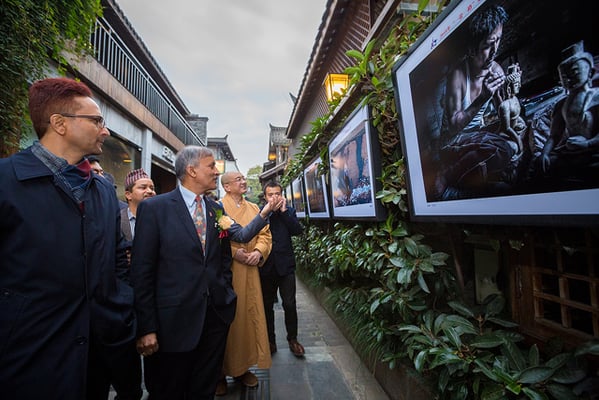 Nepal's Ambassador to China Leela Mani Paudyal visits a photo exhibition in Chengdu, China. The six-day exhibition was hosted to mark the first anniversary of sister city relationship between Kathmandu and Chengdu.