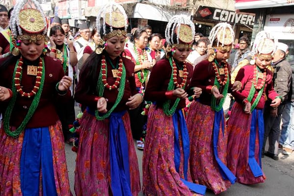 CELEBRATING NEW YEAR: Women performing the Ghatu dance on the occasion of Lhosar at Tundikhel on Monday.