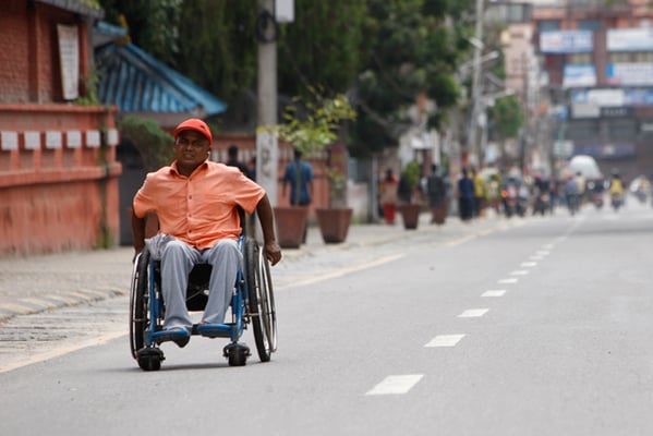 Shiva Ram Shrestha on his way home during the general strike called by Nepal Federation of Indigenous Nationalities at Exhibition Road on Sunday.