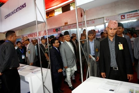 WIRED: Vice President Parmananda Jha visits stalls at the CAN SoftTech 2013 at Bhrikuti Mandap on Wednesday.