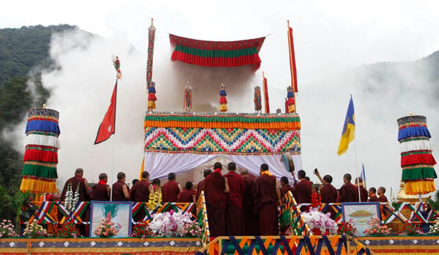 Monks attend the funeral of Tibetan Buddhist leader Shamar Rinpoche at Shar Minub monastery near Kathmandu on Thursday.