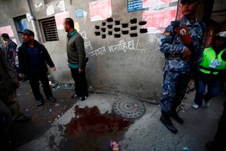 CRIME SCENE: A bomb that was planted approximately 200 metres from a polling booth in Bhote Bahal, Kathmandu injured three people including 8-year-old Samir Khadgi.
