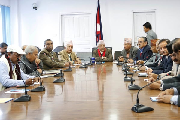Leaders of Madhesi Morcha hold talks with the ruling UML-UCPN (M) and the main opposition NC in Singha Darbar on Thursday. The talks failed but both sides have agreed to continue dialogue on the constitution.